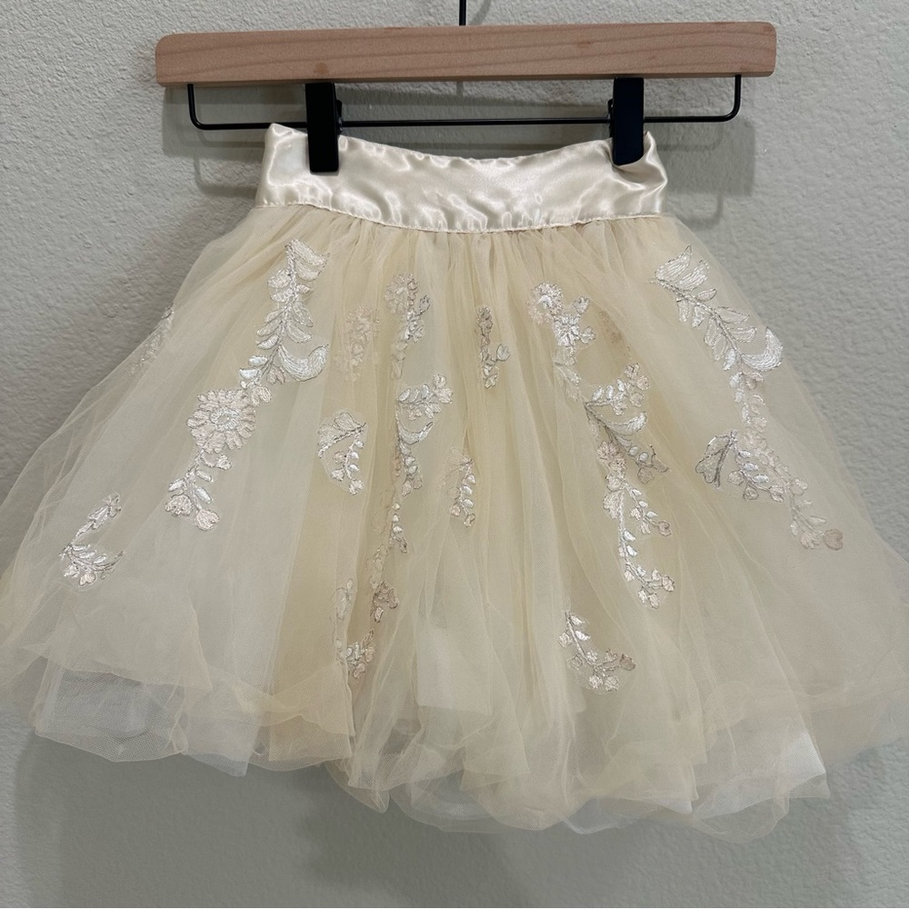 Monique Lhuillier x Pottery Barn Cream Tulle Skirt with Floral Embroidery